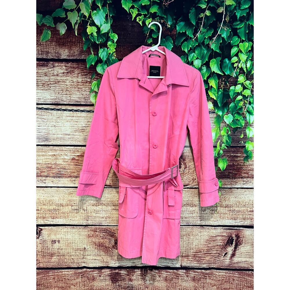 Max Mara Weekend Barbie Bubblegum Pink Belted Button Up Trench Coat Lined Size 8